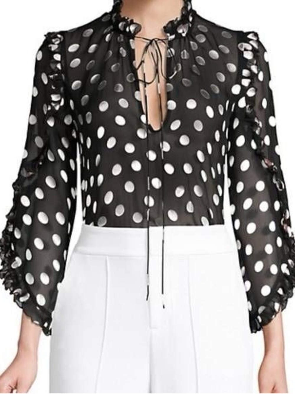 Alice + Olivia Julius Ruffled Polka-dot Fil Coupé Silk-blend Chiffon Sheer Top